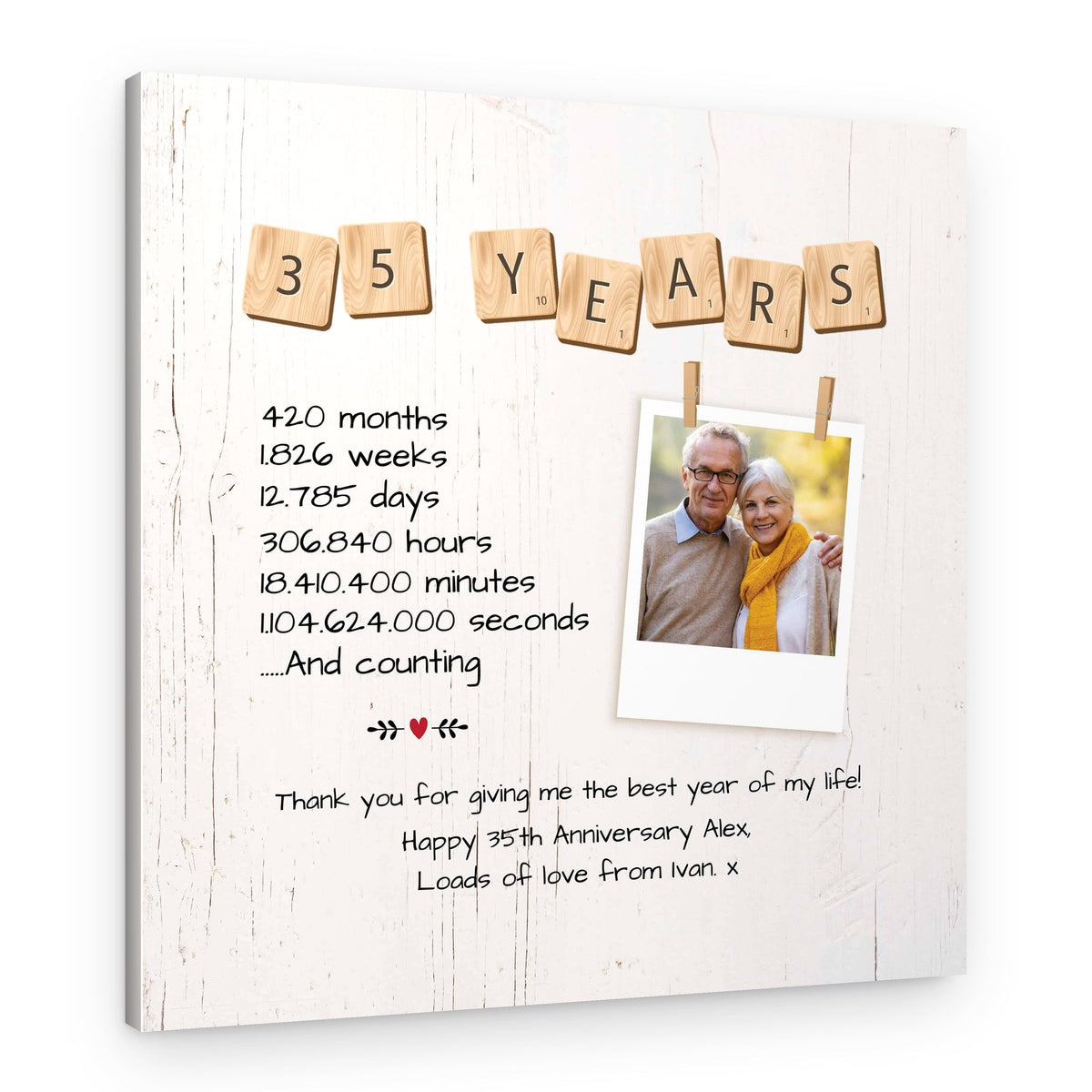 35 Years Personalized Polaroid Photo And Message Canvas Print – Canvas Print