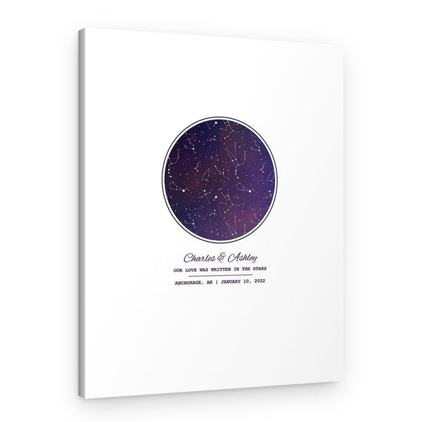 Night Sky – Our Love Was Written In The Stars Custom Text And Star Map Canvas Print
