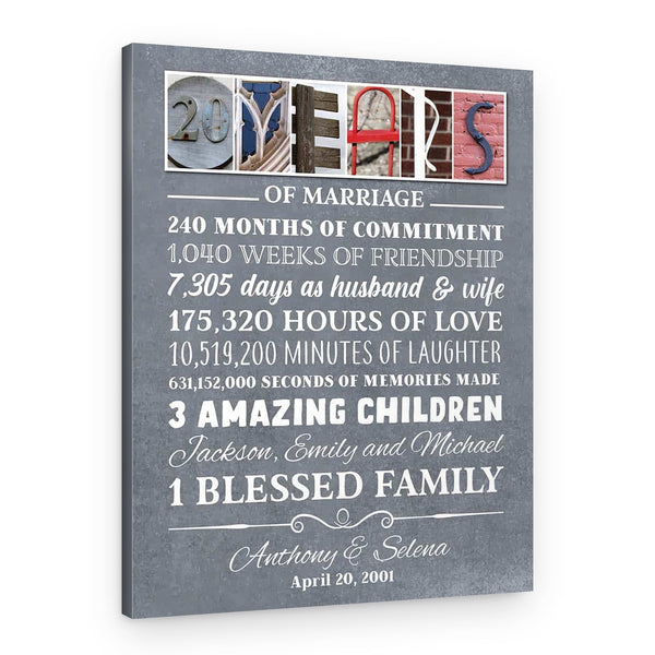 20 Years of Marriage Letter Art Canvas Print