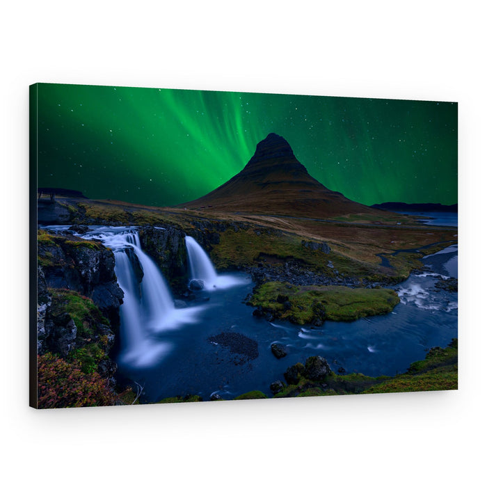 Kirkjufell Aurora Waterfalls – Canvas Print