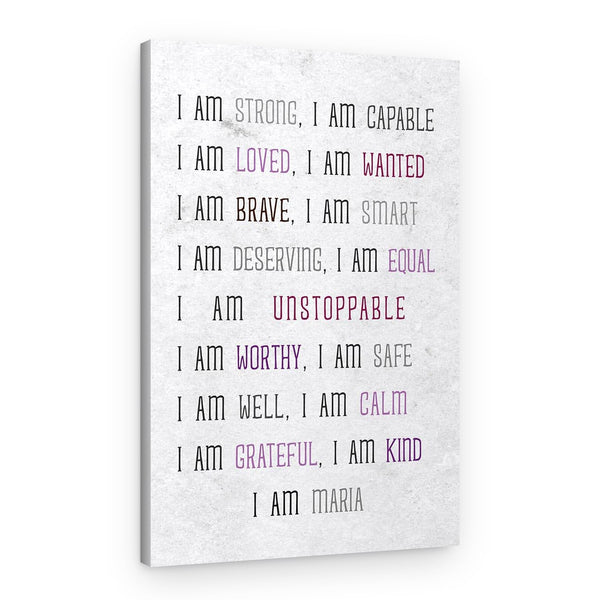 I Am Strong I Am Capable Custom Name Canvas Print