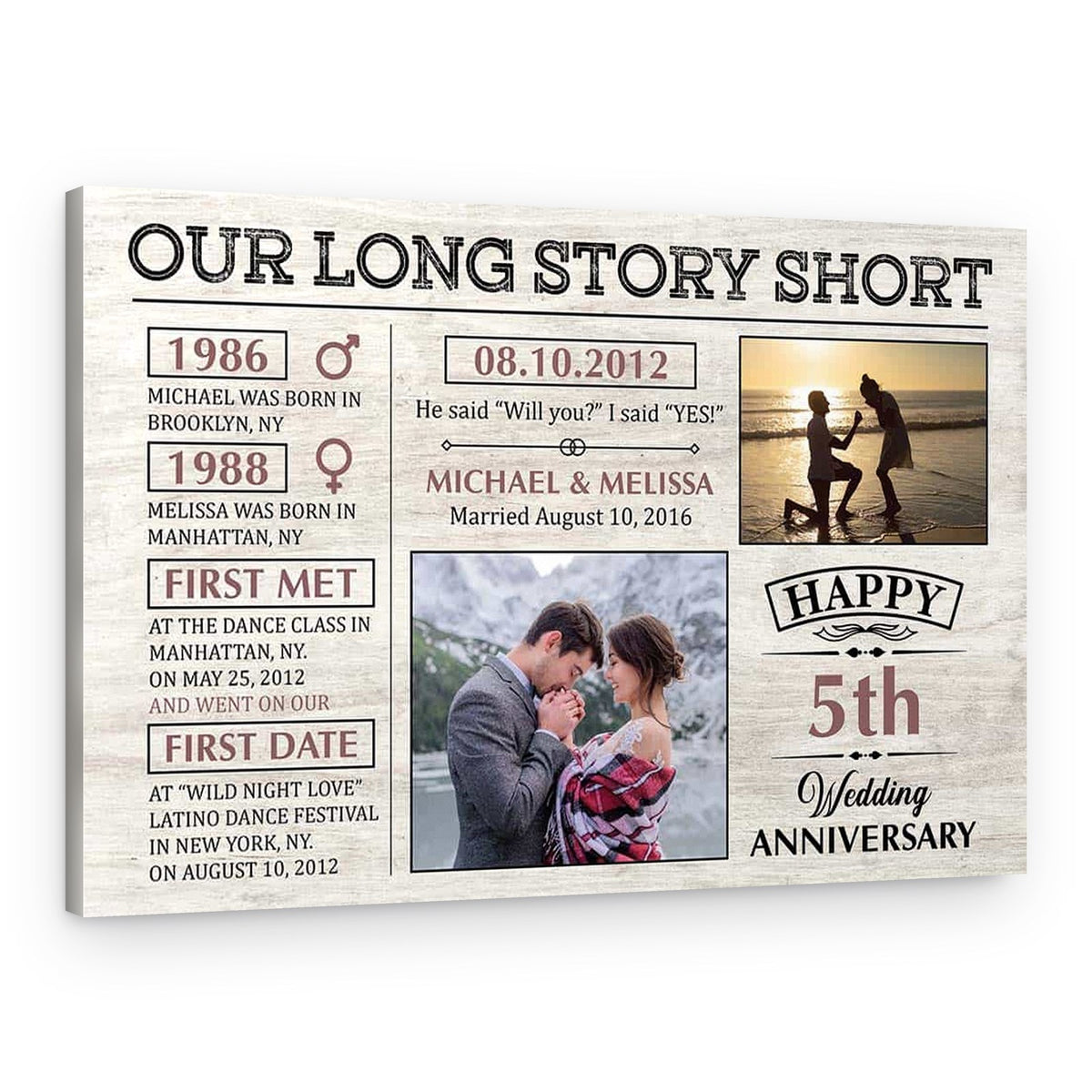 Our Long Story Short Save The Dates (5 Years) Photo Canvas Print – Canvas Print