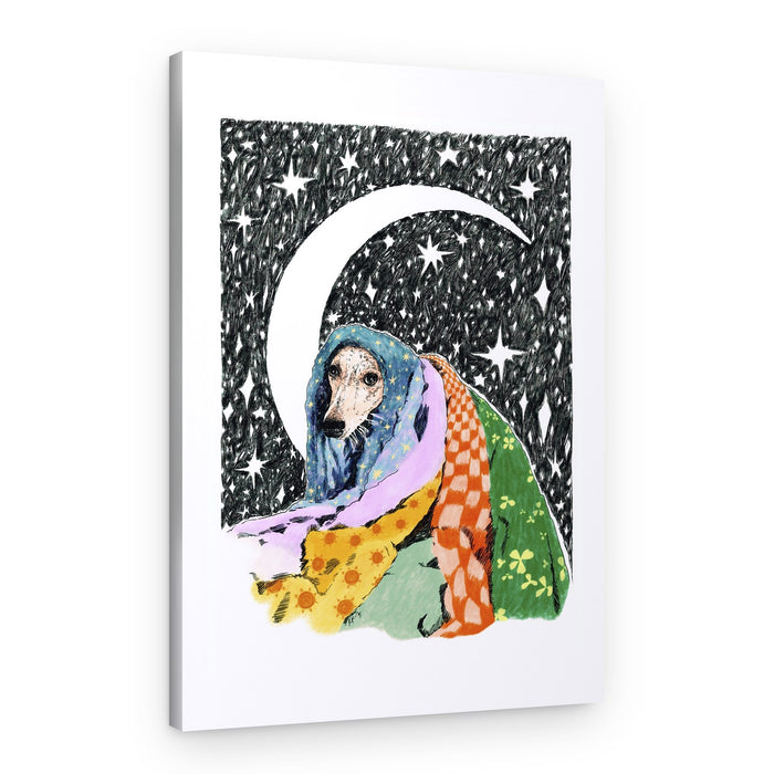 Cozy Dog Under Moon – Canvas Print