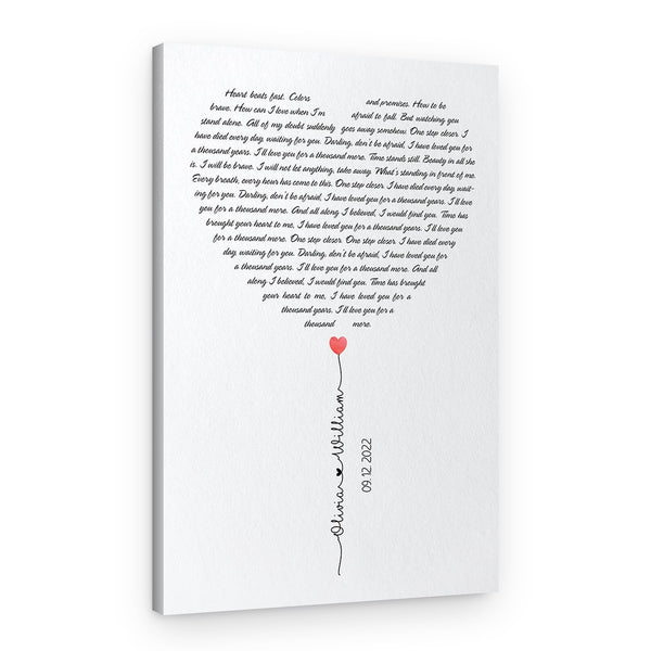 Heart Shaped Baloon Custom Song Lyrics Canvas Print