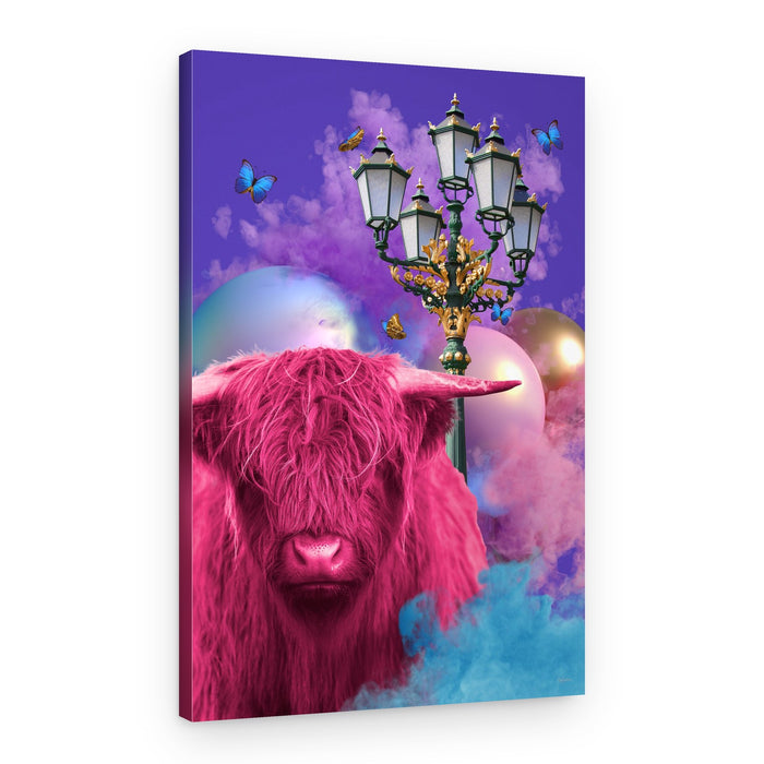 Pink Highland Cow Dream – Canvas Print
