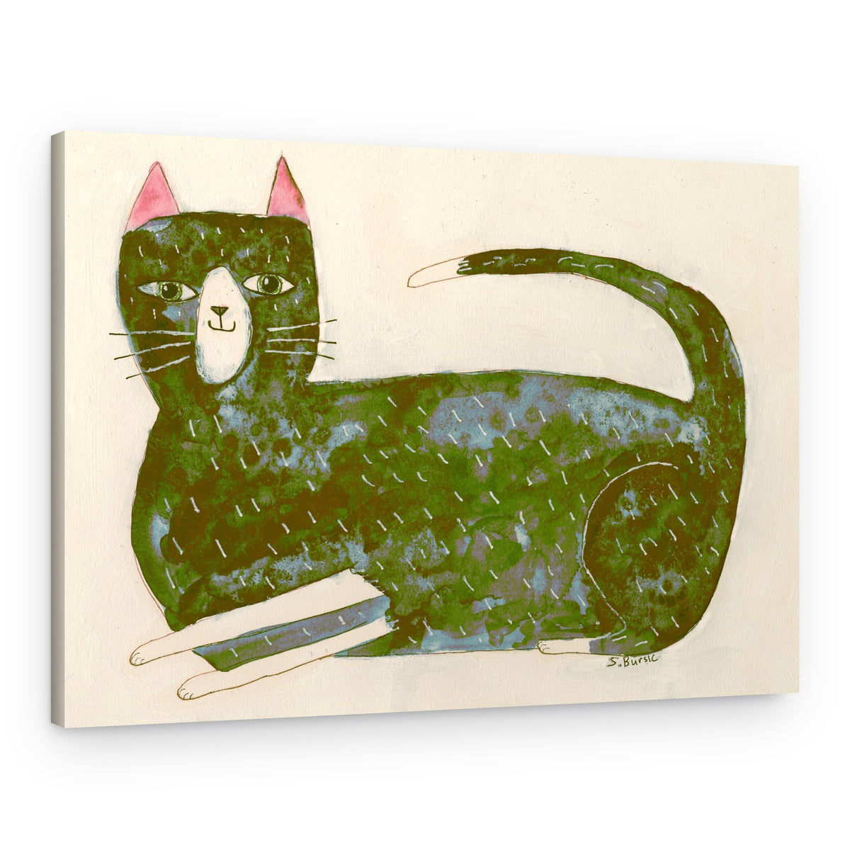 Stylized Green Cat – Canvas Print