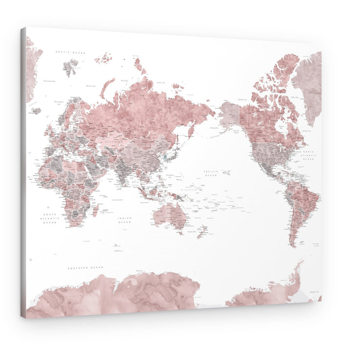 Dusty Rose World Map – Canvas Print