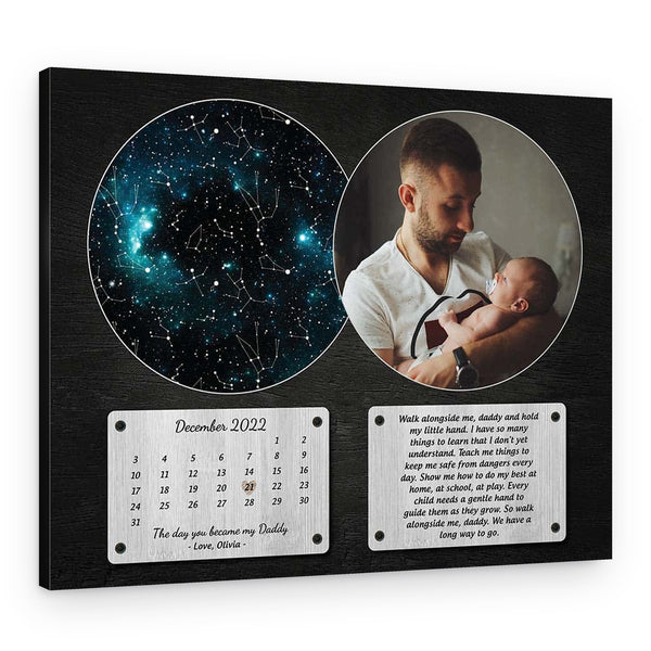 The Day You Became My Daddy Custom Star Map With Calendar Canvas Print