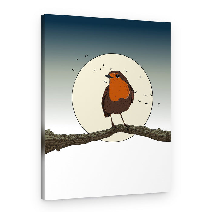 Robin On Moonlit Branch – Canvas Print