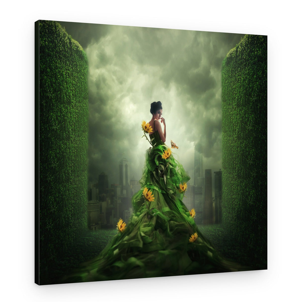 Mysterious Woman Green Dress – Canvas Print