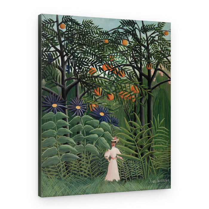 Femme Se Promenant Dans Une Foret Exotique – Canvas Print