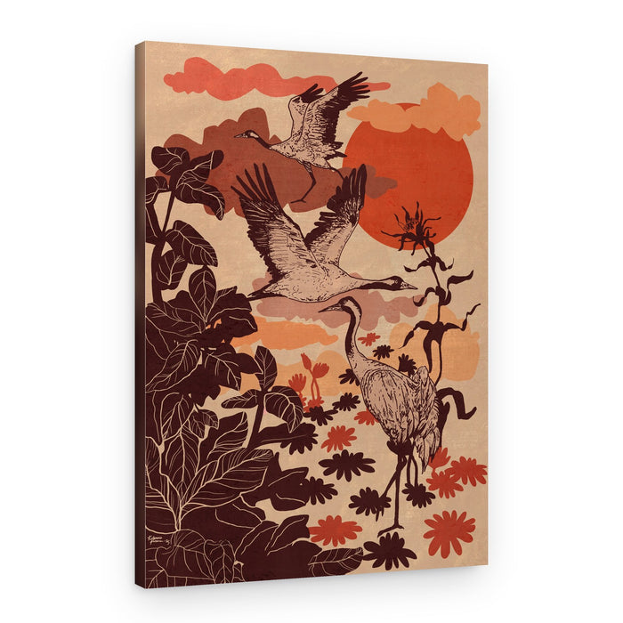 Flying Cranes Tropical Sunset – Canvas Print