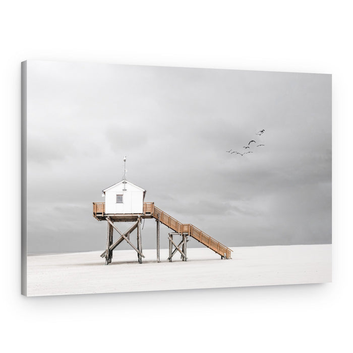 Serene Coastal Stilt House – Canvas Print