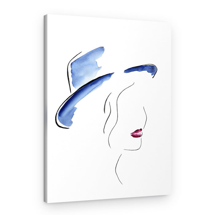 Chic Woman Blue Hat – Canvas Print