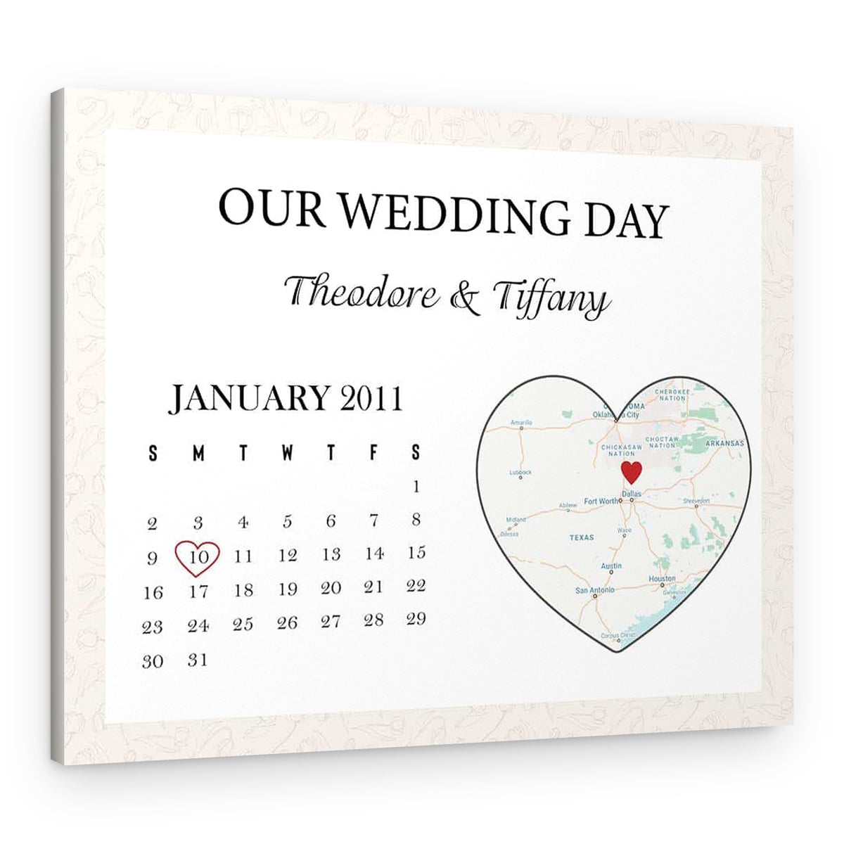 Our Wedding Day Custom Calendar and Map Canvas Print – Canvas Print
