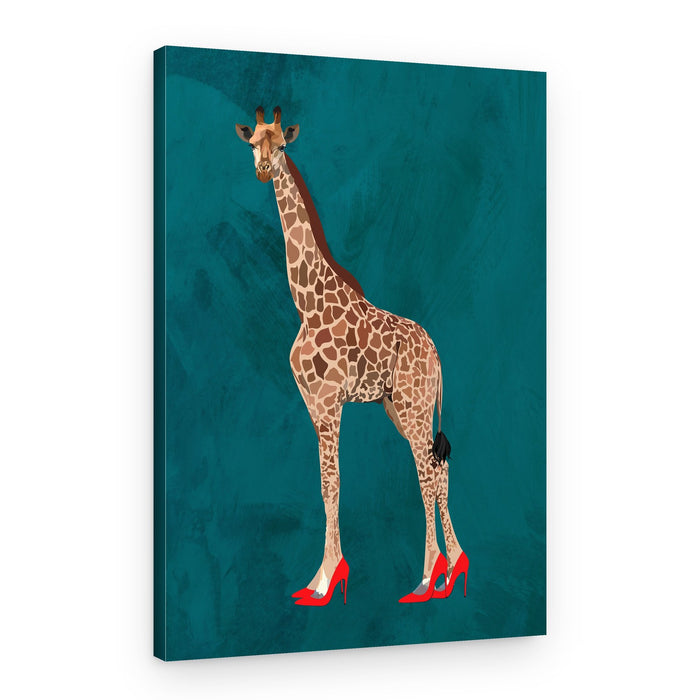 Stylish Giraffe in Red Heels – Canvas Print