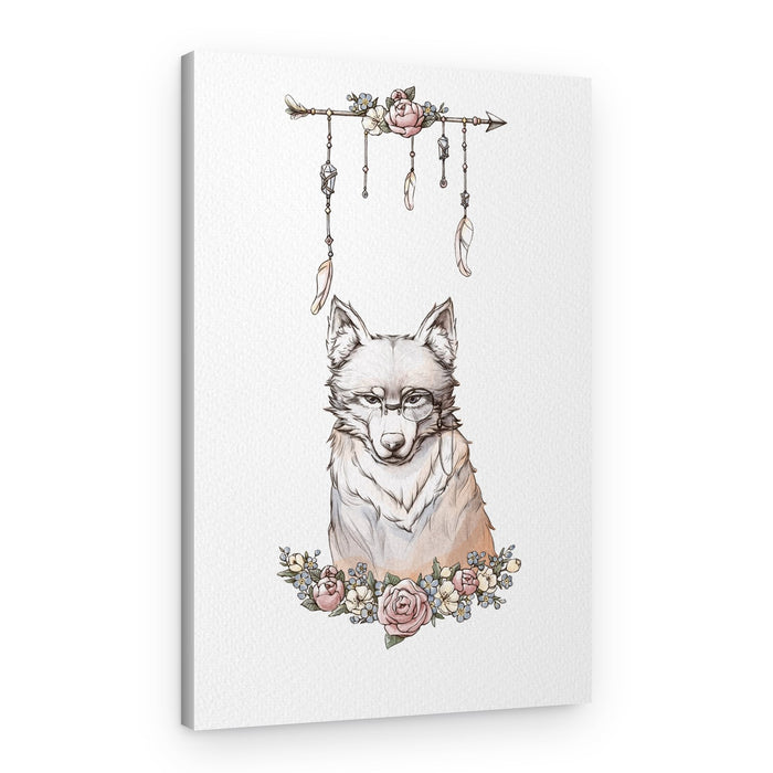 Boho Wolf And Flowers – Canvas Print