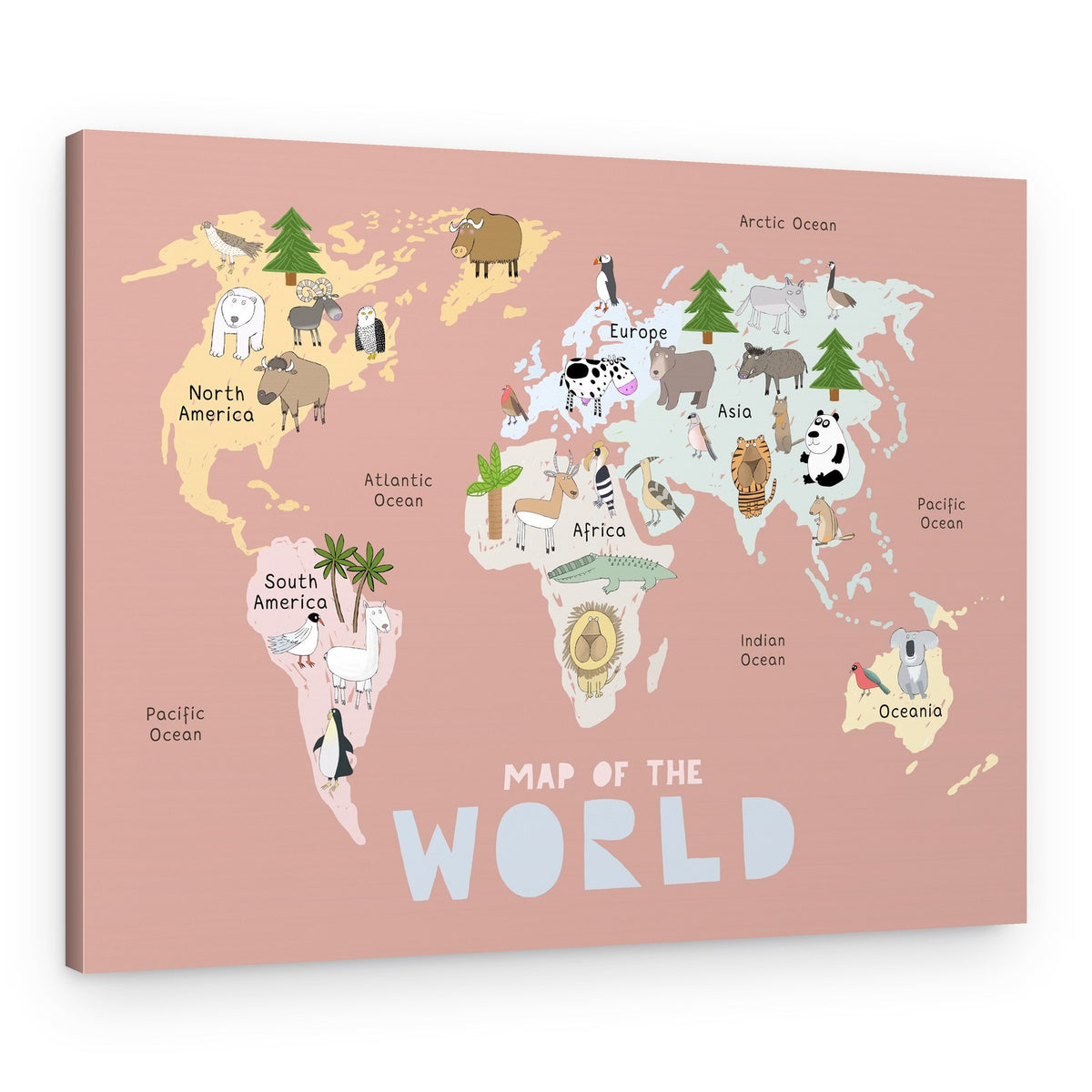 Cute Animal World Map – Canvas Print