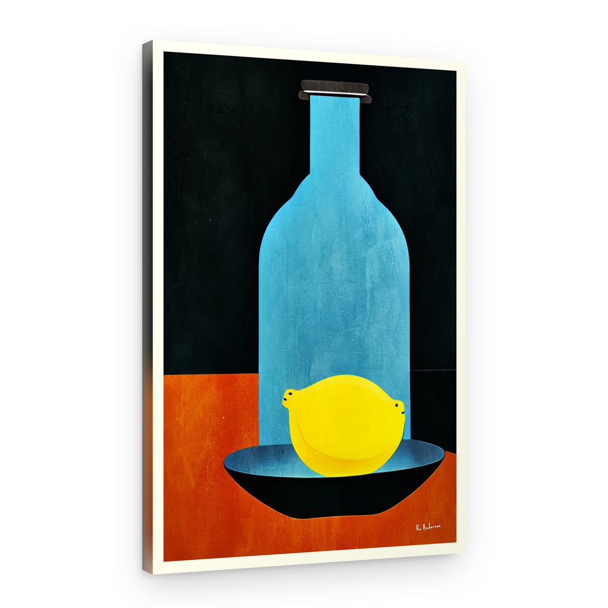 Blue Bottle Yellow Lemon – Canvas Print