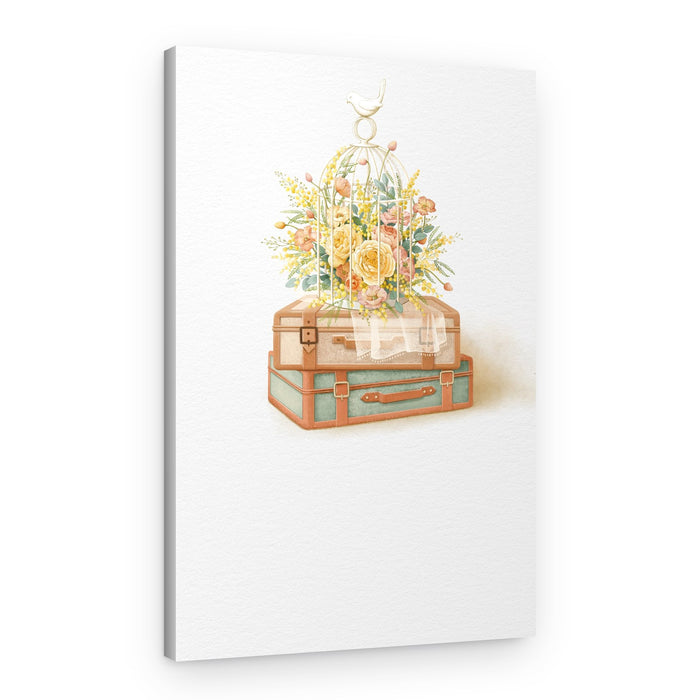 Floral Birdcage Suitcases – Canvas Print