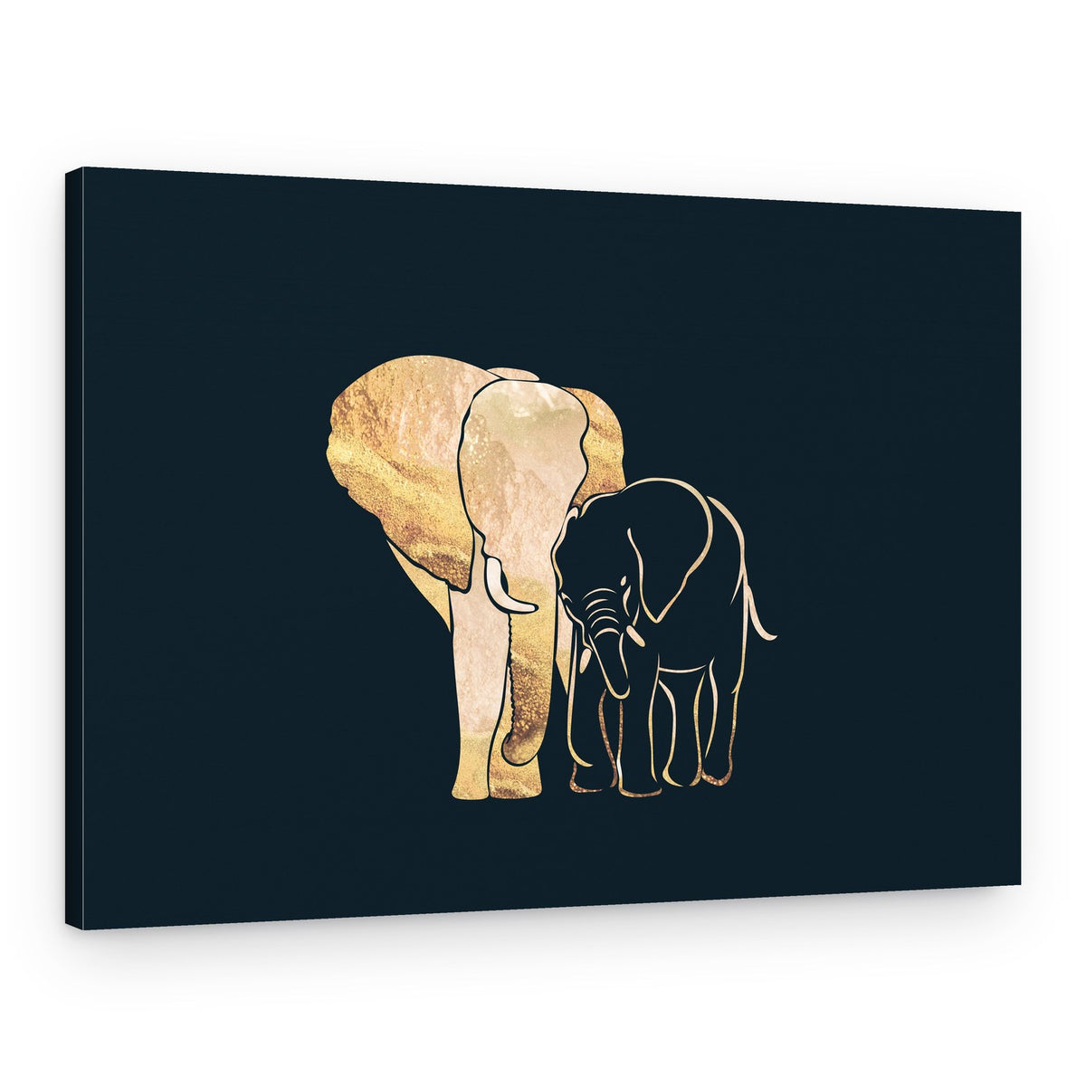 Golden Elephant Family – Canvas Print