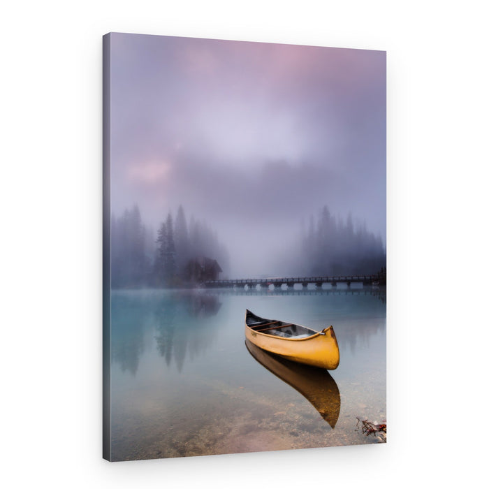Misty Lake Golden Canoe – Canvas Print