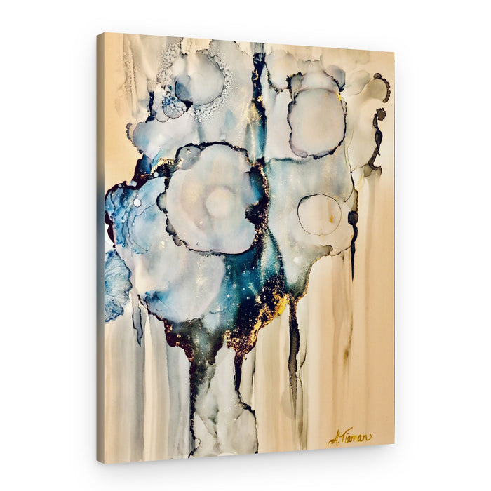 Ethereal Blue Gold Flow – Canvas Print