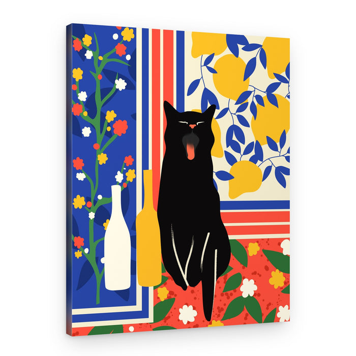 Yawning Cat and Lemons – Canvas Print