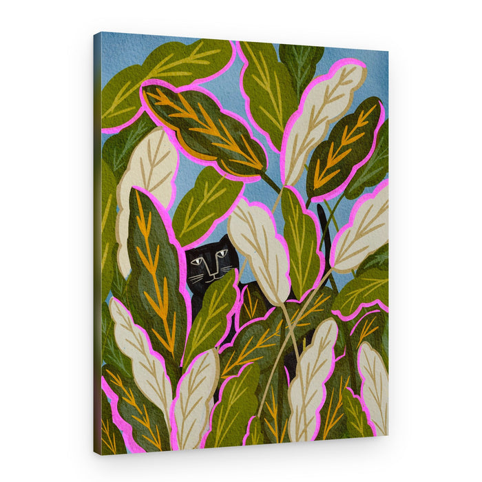 Curious Cat In Leaves – Canvas Print
