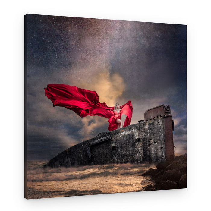 Dramatic Red Dress Shipwreck – Canvas Print