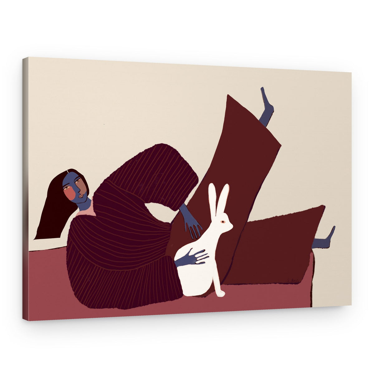 Relaxing Woman And Rabbit – Canvas Print