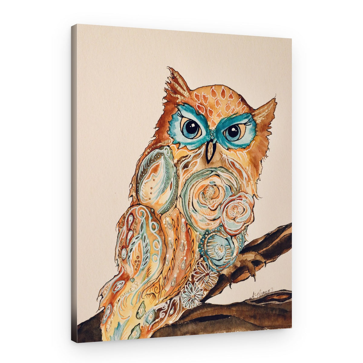 Whimsical Patterned Owl – Canvas Print