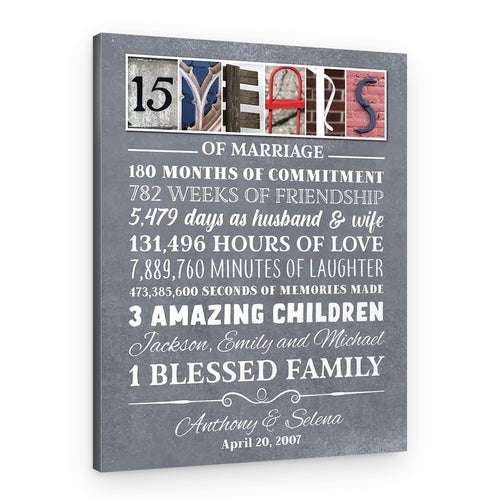 15 Years of Blessed Family Custom Letter Art Canvas Print – Canvas Print – Design A