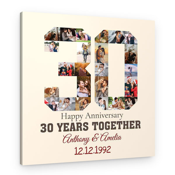 30 Year Anniversary Number Photo Collage Canvas Print – 24 photos