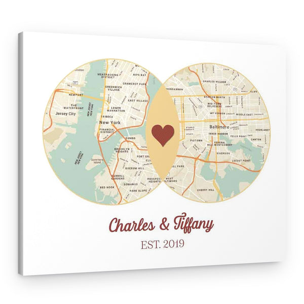 Long-Distance Relationship Map Canvas Print