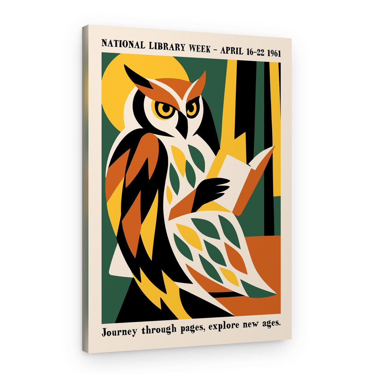 Wise Owl Reading Book – Canvas Print