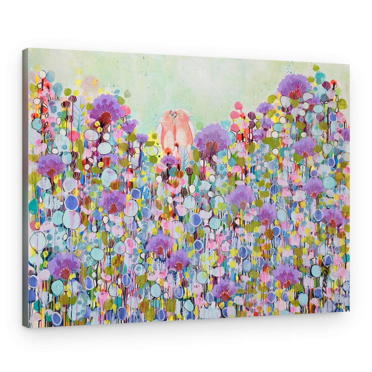 Lovebirds in Bloom – Canvas Print