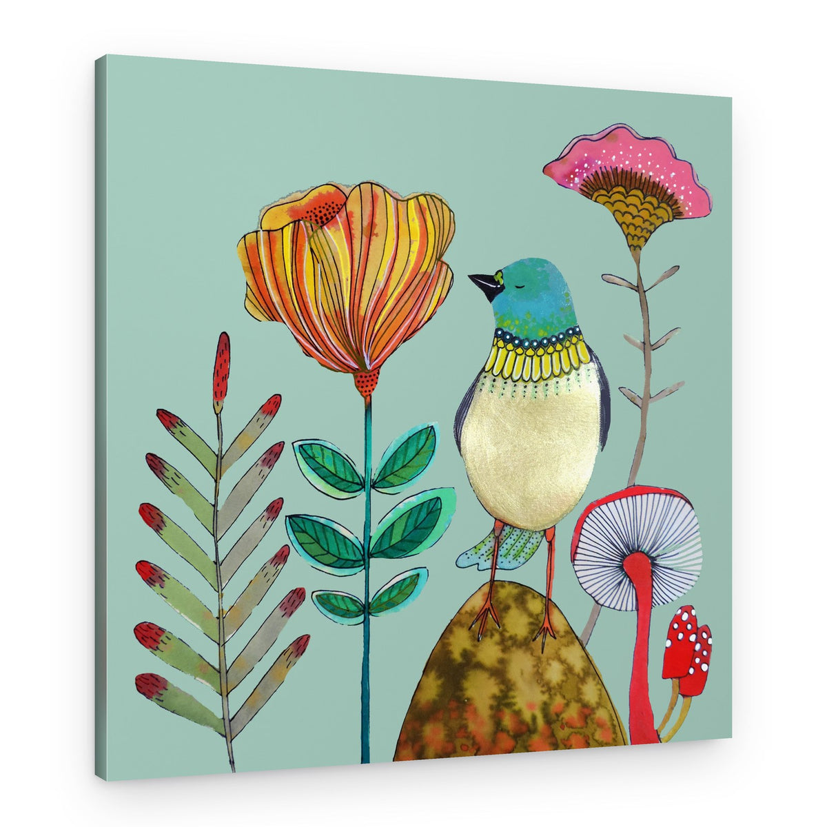 Whimsical Garden Bird – Canvas Print