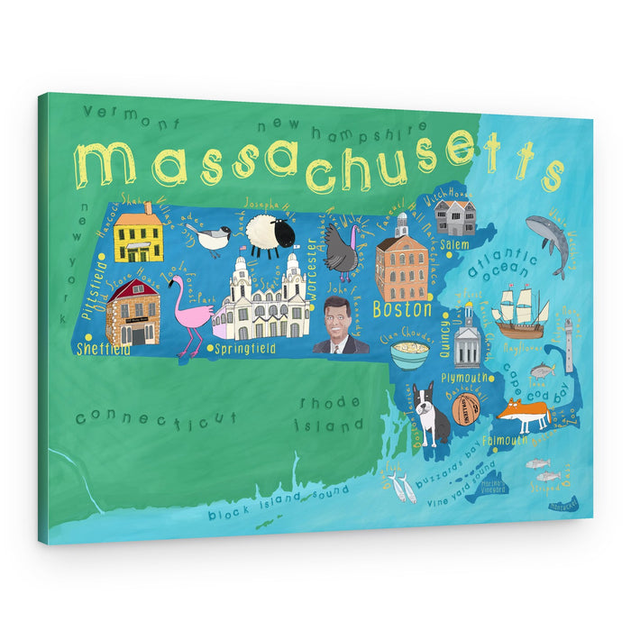 Whimsical Massachusetts Landmarks – Canvas Print
