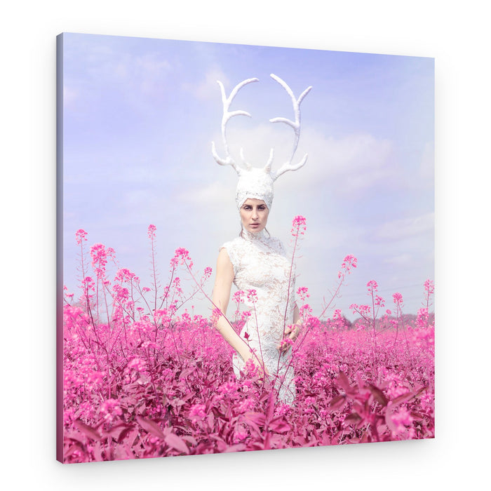 Antlered Woman Pink Field – Canvas Print