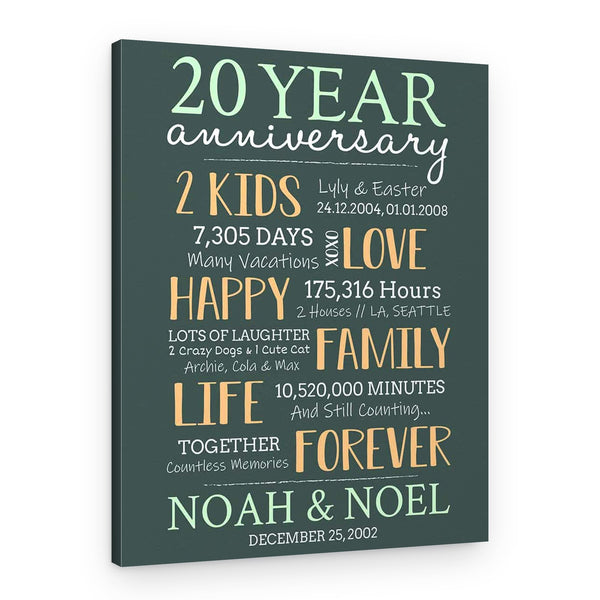 20-Year Milestone Anniversary Custom Canvas Print