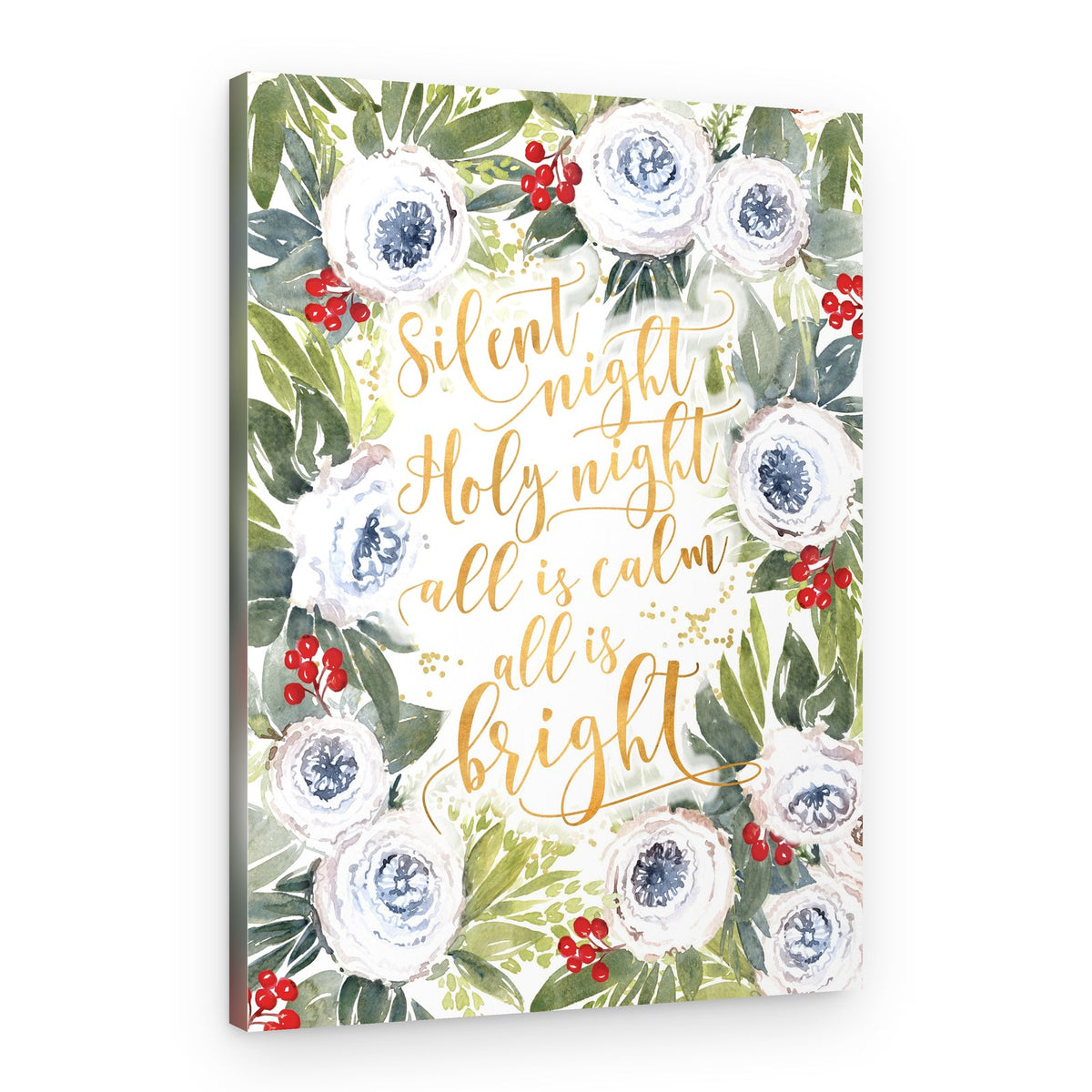 Silent night roses and holiday berries – Canvas Print
