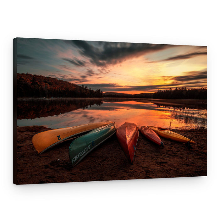 Canoes At Golden Sunset – Canvas Print