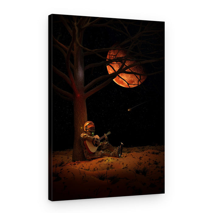 Astronaut's Red Moon Serenade – Canvas Print
