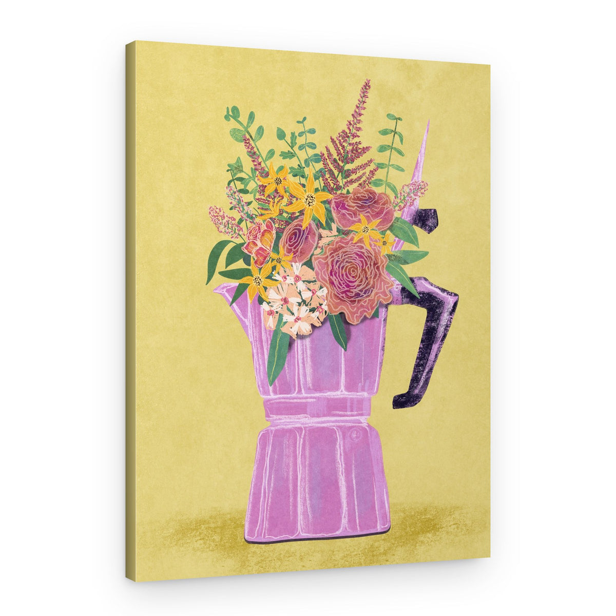 Espresso Maker with Flowers – Canvas Print