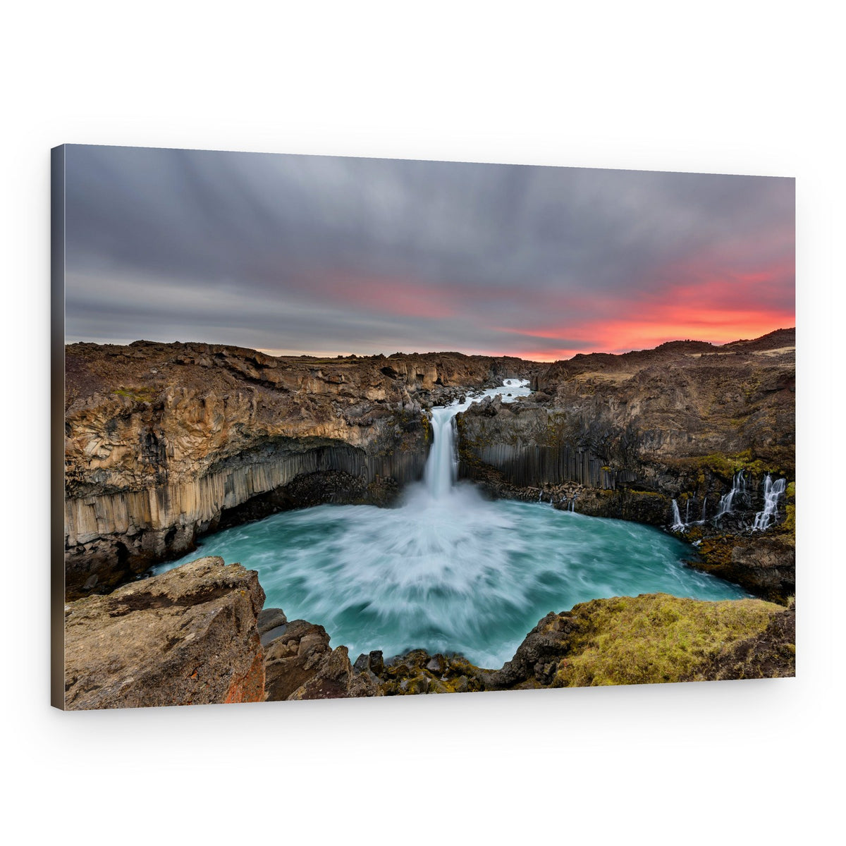 Basalt Waterfall Sunset – Canvas Print