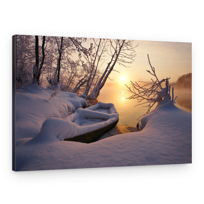 Golden Winter River Sunrise – Canvas Print