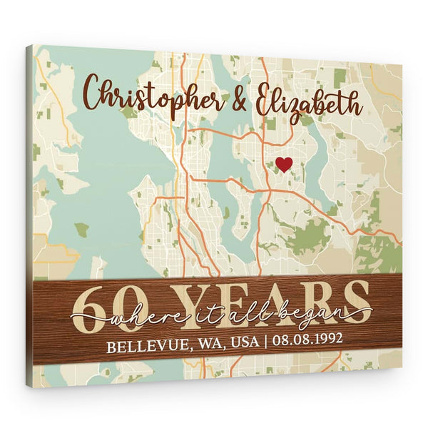 Where It All Began Custom Street Map 60th Anniversary Canvas Print