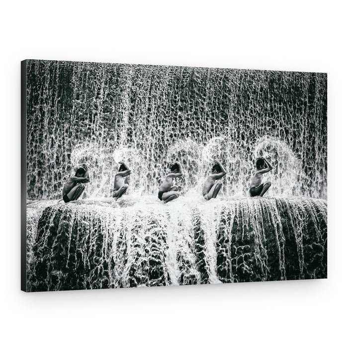 Youthful Waterfall Play – Canvas Print