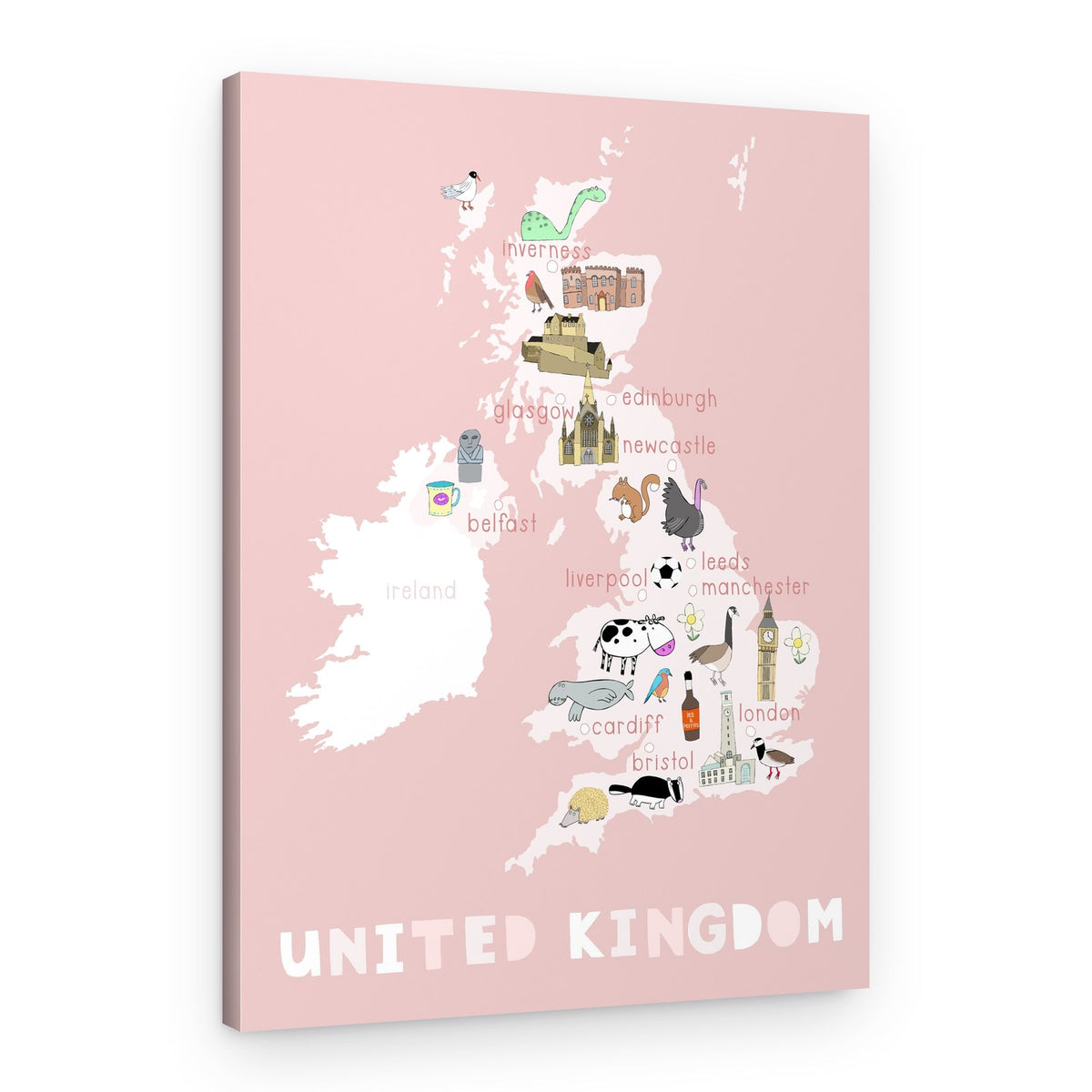 Whimsical UK Travel Map – Canvas Print